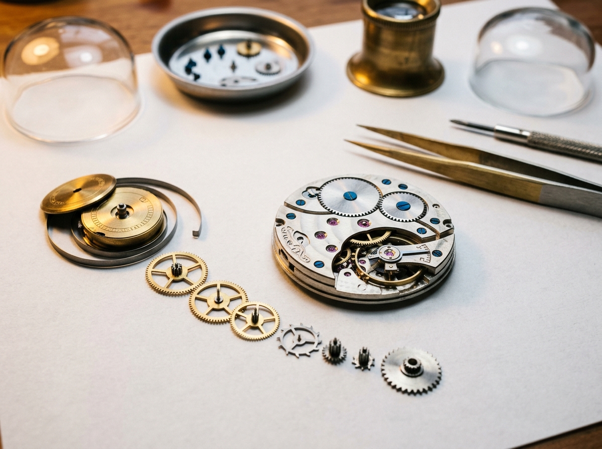 ムーブメント分解整備の様子